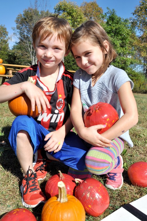 Seven year-old twins Griffin and Elise St. John of New Paltz at last Saturday's New Paltz Central School District's Foundation for Student Enhancement kids event at the Field of Dreams.